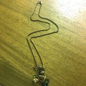 Anthropologie gold and green long necklace